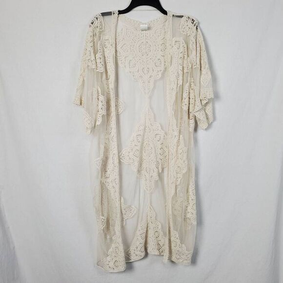 Ivory Lace Medium Large Open Front Cardigan Cover Top - Picture 2 of 9